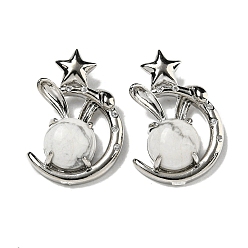 Говлит Природные подвески Говлит, Подвески в виде кролика со стойкой из латуни, луны и звезды, платина, без кадмия и без свинца, 27.5x18x9 мм, отверстие : 6x2.5 мм