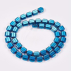 Blue Plated Electroplate Non-magnetic Synthetic Hematite Beads Strands, Hexagon, Blue Plated, 9x8x4mm, Hole: 0.8mm, about 45pcs/strand, 15.55 inch(39.5cm)