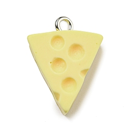 Light Khaki Resin Imitation Food Pendants, Cheese Charms with Platinum Plated Iron Loops, Light Khaki, 19x14x6.5mm, Hole: 2mm
