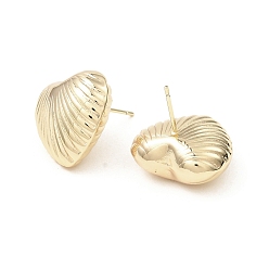 Real 18K Gold Plated Brass Heart Ear Studs for Women, Real 18K Gold Plated, 19.5x20.5mm