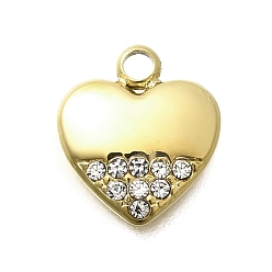 Кристалл 304 подвески из нержавеющей стали, со стразами, ионное покрытие (ip), сердце, реальный 14 k позолоченный, кристалл, 12x10x2 мм, отверстие : 1.8 мм