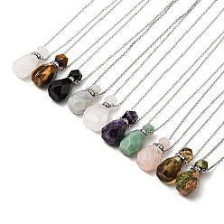 Mixed Stone Openable Faceted Natural & Synthetic Mixed Stone Perfume Bottle Pendant Necklaces for Women, 304 Stainless Steel Cable Chain Necklaces, Stainless Steel Color, 18.54 inch(47.1cm)