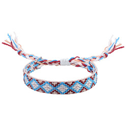 Misty Rose Rhombus Polyester Braided Cord Bracelet, Ethnic Tribal Adjustable Bohemia Bracelet, Misty Rose, 7-1/8 inch(18cm)