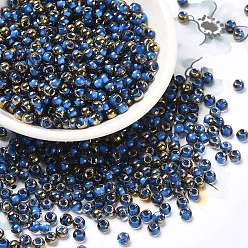 Medium Blue Glass Seed Beads, Half Plated, Inside Colours, Round Hole, Round, Medium Blue, 4x3mm, Hole: 1.4mm, 5000pcs/pound