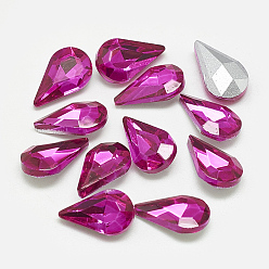 Rose Pointed Back Glass Rhinestone Cabochons, Back Plated, Faceted, teardrop, Rose, 8x5x3mm