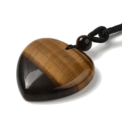 Tiger Eye Natural Tiger Eye Pendant Necklace with Nylon Cords, Heart, 27.17~28.35 inch(69~72cm)