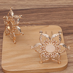 Light Gold Hallazgos de tenedores para el cabello de aleación de flores, con tenedores de hierro, la luz de oro, 75x60x10 mm