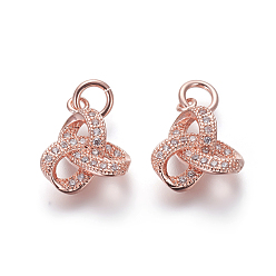 Розовое Золото Кулоны из экологически чистой латуни с микропаве и кубическим цирконием, без свинца и без кадмия, прозрачные, Троицкий узел / трикетра, ирландцы, розовое золото , 12.5x10.5x3.5 мм, отверстие : 3 мм