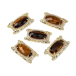 Тигровый глаз Латунные многорядные звенья с микропаве из кубического циркония и натуральным тигровым глазом, овальные, граненые, стойки покрытие, 30x16x5~5.5 мм, отверстие : 1.4 мм