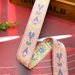 Pink Polyester Embroidery Ancient Hanfu Lace Ribbon, Flower Pattern, Pink, 1-1/8 inch(30mm)