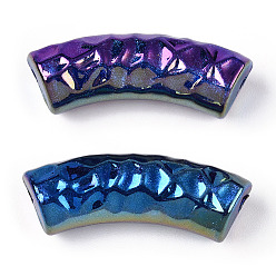 Purple Acrylic Tube Beads, Curved Tube, AB Color Plated, Faceted, Purple, 32x12x9.5mm, Hole: 2mm