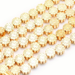 Golden Plated Electroplate Non-magnetic Synthetic Hematite Beads Strands, Grade AA, Long-Lasting Plated, Flower, Golden Plated, 6~7x3mm, Hole: 0.8mm, about 62pcs/strand, 15.7 inch(40cm)