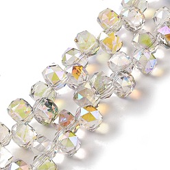 Floral White Half Rainbow Plated Electroplate Beads Strands, Faceted, Rondelle, Floral White, 8x6mm, Hole: 1.2mm, about 96~98pcs/strand, 20.47~20.87''(52~53cm)