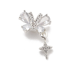 Серебро Латунные микро проложить кубического циркония бусы, бабочка со звездой, серебряные, 20.5x14.5x6 мм, отверстие : 1.8 мм