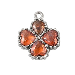 Бриллиантовый Оранжево-желтый 304 из нержавеющей стали горный хрусталь подвески, цвет нержавеющей стали, клевер, Padparadscha, 13.5x11.5x3 мм, отверстие : 1.2 мм
