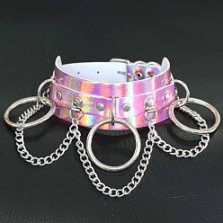 pastel color Radiant Laser Leather Collar Necklace with O-Ring Chain for Nightclub Street Style