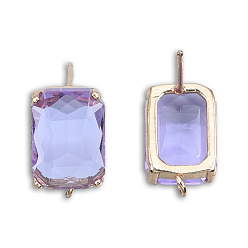 Lilac Transparent K9 Glass Stud Earring Findings, with Light Gold Plated Brass Pins and Vertical Loops, Rectangle, Cadmium Free & Lead Free, Lilac, 17x10mm, Hole: 1.6mm, Pin: 0.8mm
