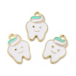 Белый Подвески из эмали и сплава, зубной амулет, золотые, белые, 18x13x1.5 мм, отверстие : 1.8 мм