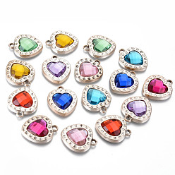 Mixed Color UV Plating Acrylic Pendants Rhinestone Settings, with Acrylic Rhinestone, Faceted Heart, Light Gold, Mixed Color, Ft for 2mm Rhinestone, 25x21.5x5.5mm, Hole: 2.5mm