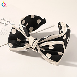 Polka Dot Bow Headband - Black with Beige Edge Элегантный тканевый ободок с широкими полями и бантиком в горошек – шикарно и изящно.