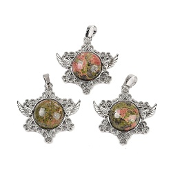 Унакит Природные подвески Unakite, с реечной обшивкой латунными выводами, платина, без кадмия и без свинца, звезда, 35x34x7.5~8 мм, отверстие : 5x8 мм