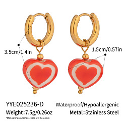 Красный Серьги-кольца из нержавеющей стали и керамики в форме сердца, реальный 18 k позолоченный, красные, 35x15 мм