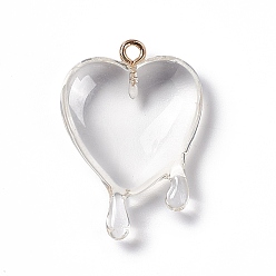 Clear Transparent Resin Pendants, with Light Gold Iron Loops, Melting Heart Charms, Clear, 30~30.5x21~21.5x7mm, Hole: 1.6mm