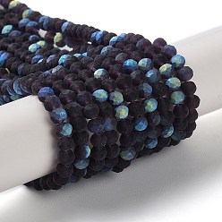 Indigo Transparent Glass Beads Strands, Faceted, Frosted, Half AB Color Plated, Rondelle, Indigo, 4~4.5x3.5~4mm, Hole: 1mm, about 117~121pcs/strand, 16.61~16.73 inch(42.2~42.5cm)