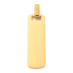 Real 18K Gold Plated Ion Plating(IP) Rectangle 304 Stainless Steel Stamping Blank Tag Pendants, Smooth Surface, Real 18K Gold Plated, 36x11x2mm, Hole: 6x3mm