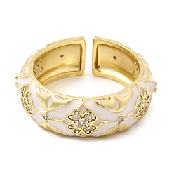 Белый Латунные микропаве кубические цирконии манжеты открытые кольца для женщин, с эмалью, стойки покрытие, без кадмия и без свинца, долговечный, реальный 18 k позолоченный, белые, 7 мм, внутренний диаметр: 17 мм
