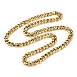 Golden Ion Plating(IP) 304 Stainless Steel Cuban Link Chain Necklace for Men Women, Golden, 20.00 inch(50.8cm)