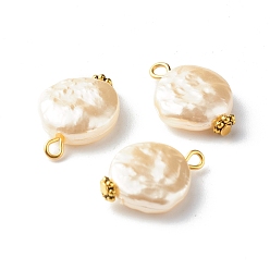 Beige ABS Plastic Imitation Pearl Beads Pendant, with Iron Finding, Flat Round, Beige, 19.5~20x14.5x5mm, Hole: 2mm