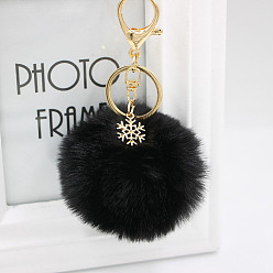 black Christmas Snowflake Plush Keychain with Alloy Snowflake and Pom-pom Pendant