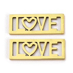 Golden 201 Stainless Steel Cabochons, Laser Cut, Rectangle with Word LOVE, Golden, 7.5x20x1mm