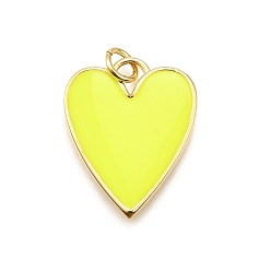 Желтый Латунь эмаль подвески, с целью перехода в кольце, стойки покрытие, долговечный, без свинца и без кадмия, реальный 18 k позолоченный, шарма сердца, желтые, 21x17x2 мм, отверстие : 3.2 мм