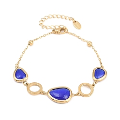 Золотой 304 Браслеты из нержавеющей стали и стекла с имитацией кошачьего глаза, браслеты-цепочки для женщин, слеза и плоская круглая, ионное покрытие (ip), долговечный, золотые, 7.09 дюйм (18 см)