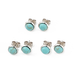 Synthetic Turquoise Synthetic Turquoise Half Round Stud Earrings, Platinum Brass Jewelry for Women, Cadmium Free & Lead Free, 14x8mm, Pin: 0.7mm