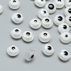 Clear Resin Beads, Flat Round, Evil Eye, Clear, 6x4mm, Hole: 1.5mm