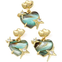 Средний Бирюзовый Стойка металлическая латунная микропрофилированная кубическая циркония подвески, cmолой, без свинца и без кадмия, долговечный, настоящее позолоченное сердце 18k со звездой, средне бирюзовый, 34x24.5x10 мм, отверстие : 4x2 мм