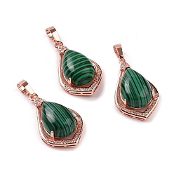 Malachite Synthetic Malachite Pendants, Teardrop Charms, with Rose Gold Tone Rack Plating Brass Findings, 32x19x10mm, Hole: 8x5mm