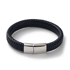 Полуночно-синий Плетеные браслеты из микрофибры и кожи для мужчин, с 316 хирургической полированной пряжкой из нержавеющей стали, темно-синий, 8-1/2 дюйм (21.7 см)
