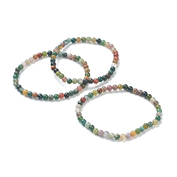 Indian Agate Natural Indian Agate Beaded Stretch Bracelets, Round, Beads: 4~5mm, Inner Diameter: 2-1/4 inch(5.65cm)