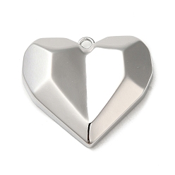 Real Platinum Plated Brass Pendants, Heart, Real Platinum Plated, 27x30x6.5mm, Hole: 2mm