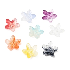 Mixed Color Glass Beads, Five-petaled Flower, Mixed Color, 13.5x14x4.5mm, Hole: 1.2mm