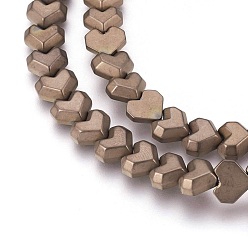 Copper Plated Electroplated Non-magnetic Synthetic Hematite Beads Strands, Frosted, Heart, Copper Plated, 8x7x3mm, Hole: 0.8mm, about 65pcs/strand, 15.94 inch(40.5cm)