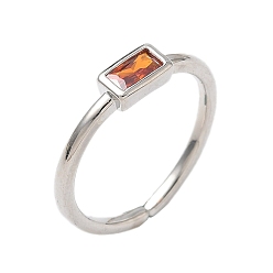 Темно-Оранжевый Прямоугольные латунные манжеты со стеклом для женщин, долговечный, стойки покрытие, без свинца и без кадмия, платина, темно-оранжевый, 1.5 мм, внутренний диаметр: 15.3 мм