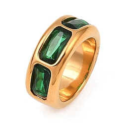 Настоящее золото 18K 304 палец кольца из нержавеющей стали, прямоугольные, со стеклом, ионное покрытие (ip), реальный 18 k позолоченный, реальный 18 k позолоченный, 9.5 мм, размер США 8 (18.1 мм)