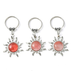 Вишневый Кварц Брелок-подвеска от солнца из вишневого кварцевого стекла и латуни, с латунной фурнитурой платинового цвета, для украшения сумки, ювелирных изделий, подарка, 7.5 см