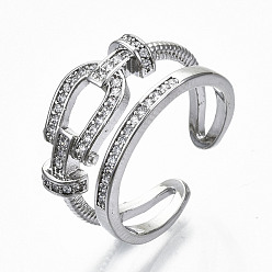 Real Platinum Plated Brass Micro Pave Clear Cubic Zirconia Cuff Rings, Open Rings, Cadmium Free & Nickel Free & Lead Free, Real Platinum Plated, US Size 6 3/4, 17mm