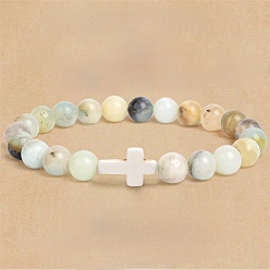 Flower Amazonite 8 мм натуральные браслеты из круглых бусин амазонита в форме цветка, эластичные, с синтетическими бирюзовыми бусами в виде религиозных крестов, 6.69 дюйм (17 см)
